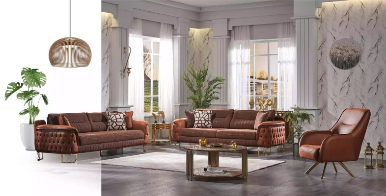 Brown Luxury Chesterfield Sofa 3-Seater Leather Couch Sofas Modern Style