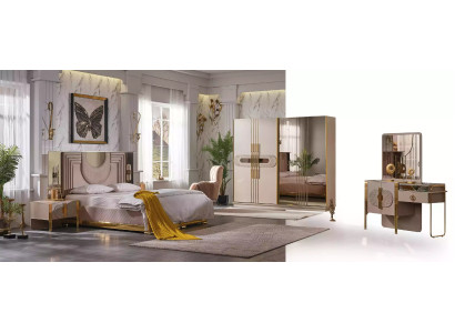 Beige Bedroom Set Bed 2x Bedside tables Wardrobe Dressing table