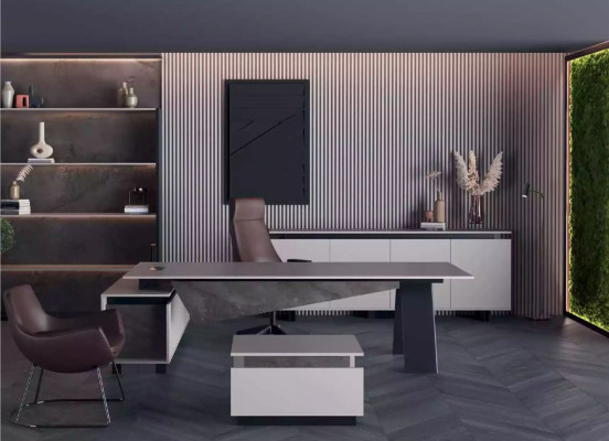 Large Gray Corner desk Study room furniture Modern Design Luxury