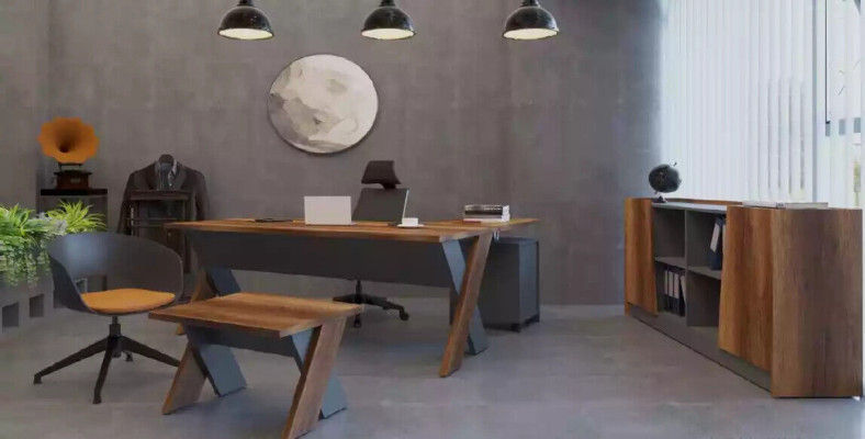 Desks Luxury Modern Office Wood Metal Gray Secretary Modern