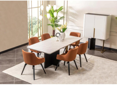 Dining corner Dining set Dining room Dining table Chairs Set 8pcs Bar Orange Wood