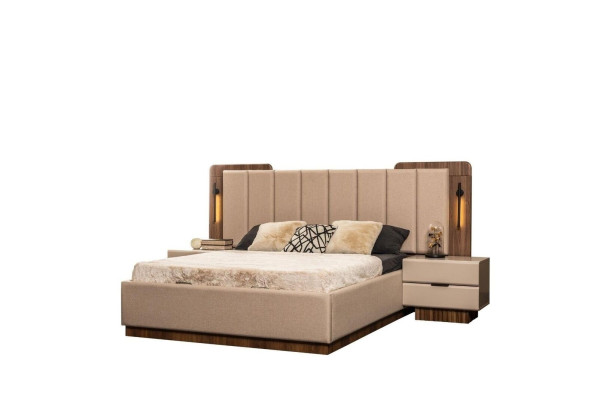 Double bed Suite Bedside tables Beige Fabric 5-piece make-up Wardrobe Bed