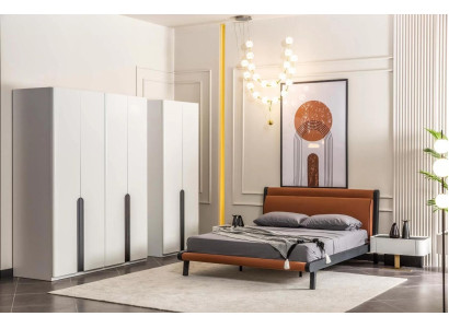 Bedroom furniture Double bed Bed Bedside tables Orange wardrobe set 5 pieces