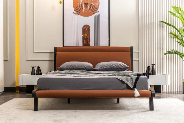 Bedroom furniture Double bed Bed Bedside tables Orange wardrobe set 5 pieces