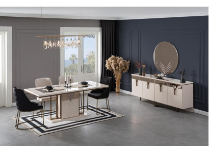 Suite Dining set Dining room Dining table Chairs 9pcs Luxury White Sideboard
