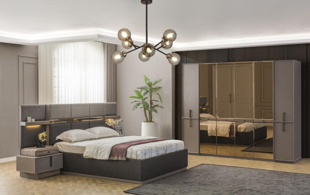 Suite Bedroom Double bed Bed Bedside tables Wardrobe 4-piece gray