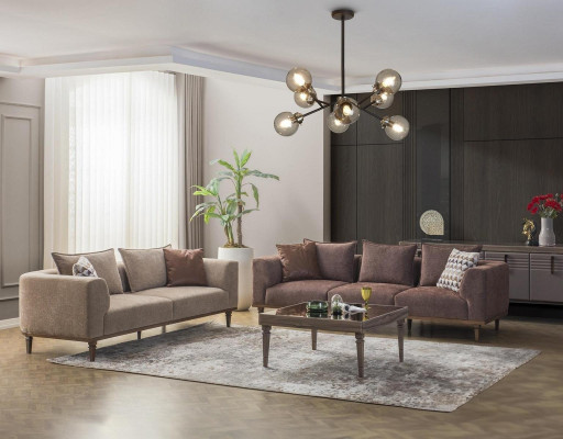 Couch set four-seater three-seater brown fabric sofa upholstered sofa couch