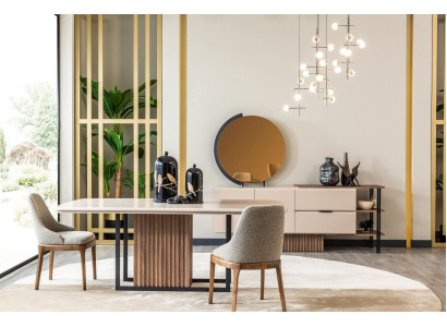 Dining room Dining set Complete e Dining table Chairs 9-piece beige dinette set
