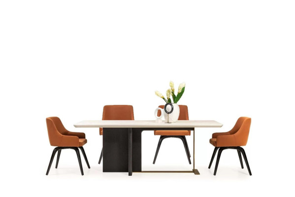 Dining corner Dining set Dining room Dining table Chairs Set 7pcs Table Orange Wood