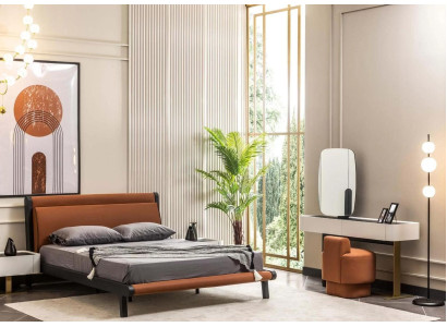 Complete e Bedroom Double bed Bed Bedside tables Orange Console 5pcs