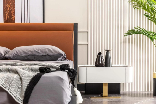 Complete e Bedroom Double bed Bed Bedside tables Orange Console 5pcs