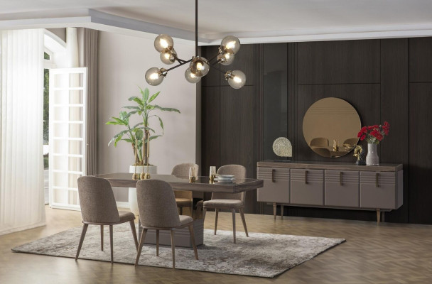 Dining set dinette Dining room Dining table Chairs Gray Wood Set 9pcs Modern