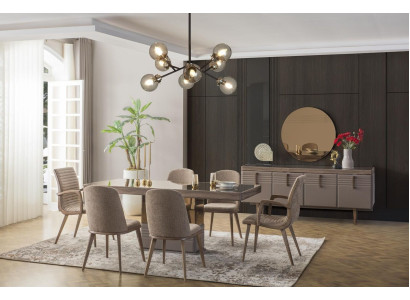 Luxury dinette Dining room Dining table Dining set Chairs Gray Wood Set 9 pieces