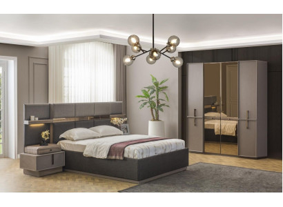 Double bed Complete e Bedroom Bed 4pcs Gray Bedside tables Wardrobe