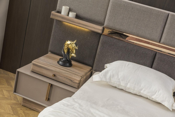 Double bed Complete e Bedroom Bed 4pcs Gray Bedside tables Wardrobe
