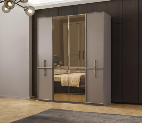 Double bed Complete e Bedroom Bed 4pcs Gray Bedside tables Wardrobe