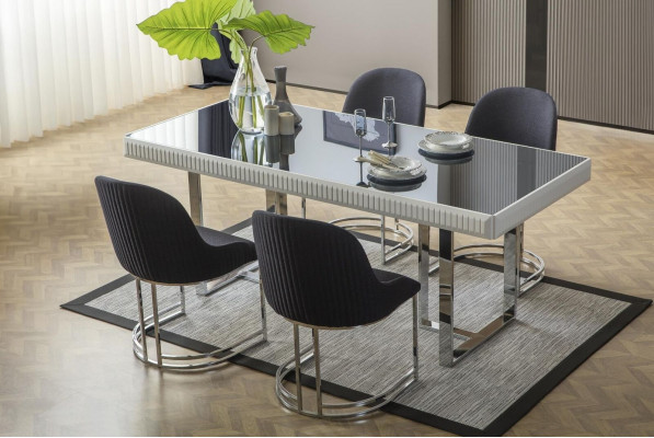 Suite Dining set Dining room Dining table Chairs 7pcs Luxury White Modern
