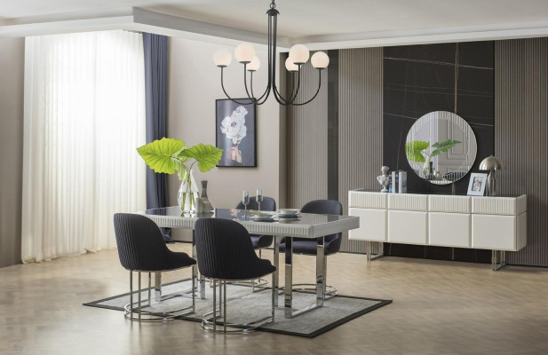 Suite Dining set Dining room Dining table Chairs 7pcs Luxury White Modern