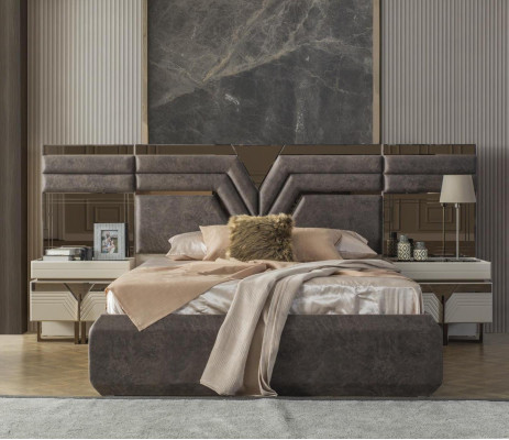 Bedroom Suite Double bed Bed Bedside tables Set 3pcs Gray Modern