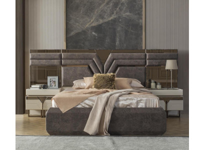 Bedroom Suite Double bed Bed Bedside tables Set 3pcs Gray Modern