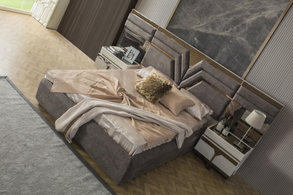 Bedroom Suite Double bed Bed Bedside tables Set 3pcs Gray Modern