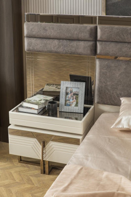 Bedroom Suite Double bed Bed Bedside tables Set 3pcs Gray Modern