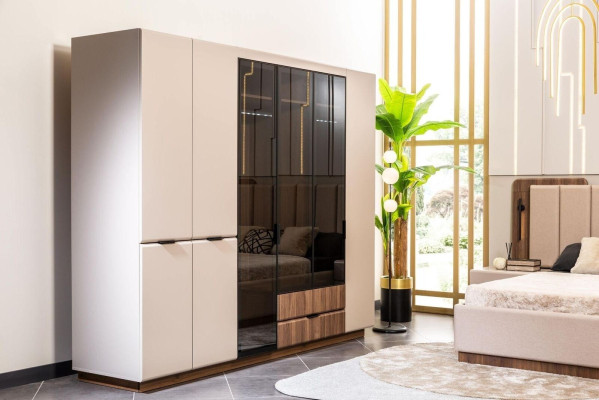 Wardrobe Wooden Cabinet Beige Bedroom Cabinet Wardrobe Modern