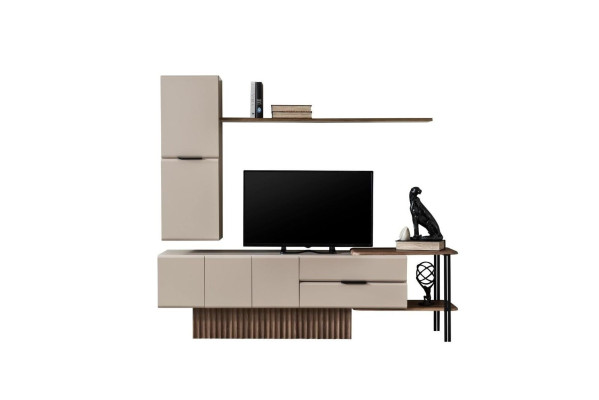 Wall unit TV stand wall cabinet TV cabinet lowboard beige wood shelves