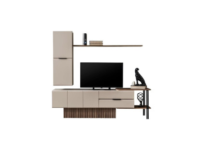 Wall unit TV stand wall cabinet TV cabinet lowboard beige wood shelves