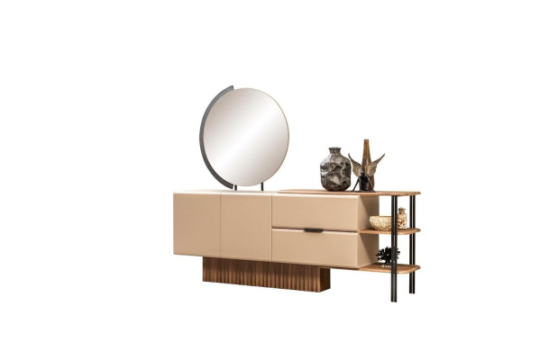 Suite Sideboard with Mirror Beige Wooden Cabinet Wardrobe Wood Design