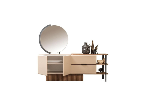Suite Sideboard with Mirror Beige Wooden Cabinet Wardrobe Wood Design