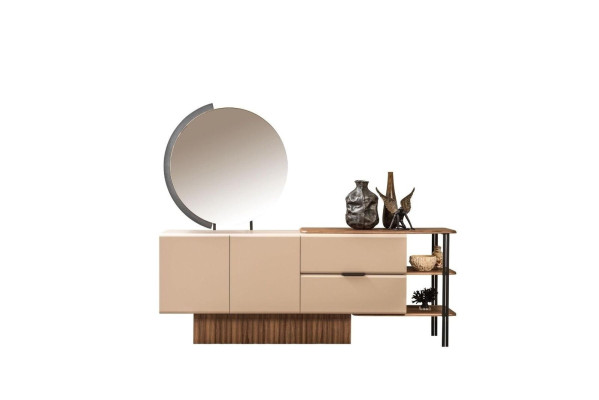 Suite Sideboard with Mirror Beige Wooden Cabinet Wardrobe Wood Design
