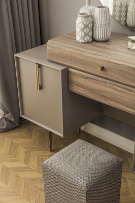 Dressing table Console table Puff Dressing table Wood Gray Mirror Set