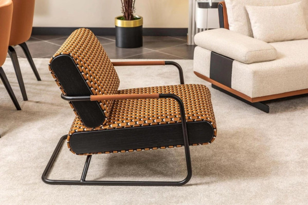 Armchair Wing Chair 1 Seater Orange Classic Living room Fabric Design
