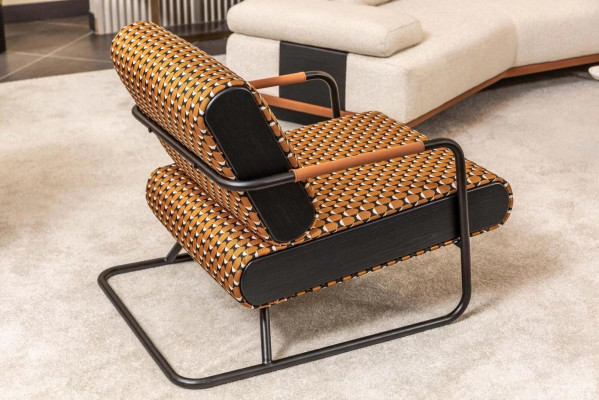 Armchair Wing Chair 1 Seater Orange Classic Living room Fabric Design