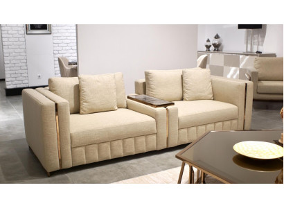 Modern Living room Sofa Two-seater Beige Textile Upholstery Furniture Furnishings Design
