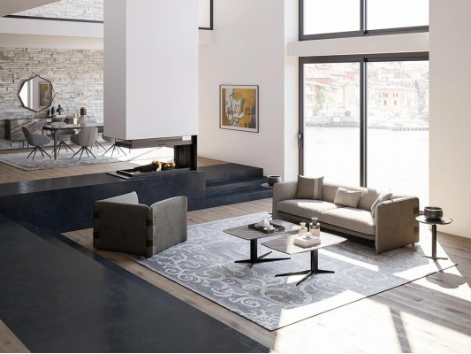 Komolett Set 6 pieces three-seater sofa new Armchair 2x Coffee table Wood 2x Side table