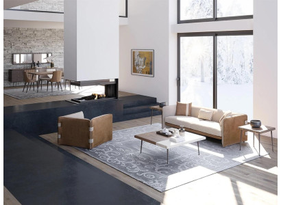 Complete 5-piece furniture three-seater sofa luxury armchair modern wood coffee table