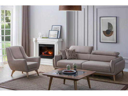 Gray Complete Living room Three Seater Sofa Modern Armchair Wood Design Coffee table