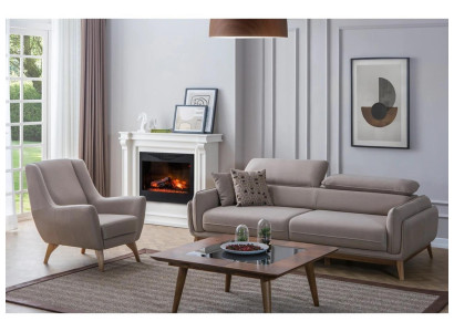 Gray Complete Living room Three Seater Sofa Modern Armchair Wood Design Coffee table