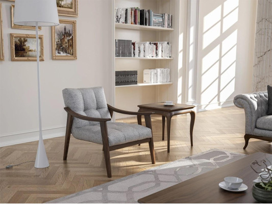 Designer Gray Armchair Textile Living room Wood Furniture Luxury Upholstered furniture new