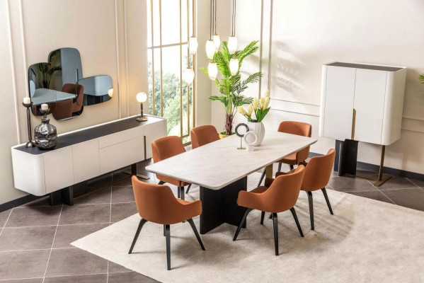 Dinette Dining set 9 pieces Dining room Dining table Chairs Furniture White cabinet