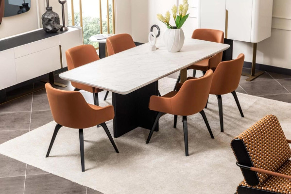 Dinette Dining set 9 pieces Dining room Dining table Chairs Furniture White cabinet