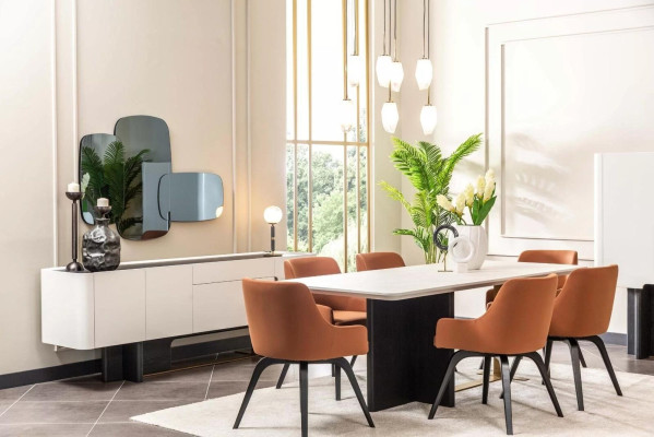 Dining corner Dining room furniture White 9pcs Dining room Dining table Chairs Dining set