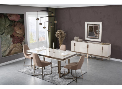 Dining room Suite Dining set Dining corner Dining table Chairs 9pcs Wood White
