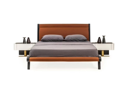 Suite Double bed Bed Bedroom Bedside tables 3pcs Orange Modern