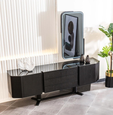 Sideboard Group Sideboard with Mirror Chest of drawers Wardrobe Black Set