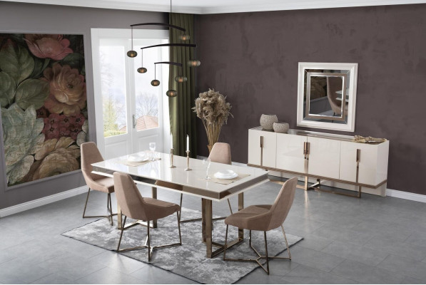 Dining room table Dining table Table Luxury White Metal Dining room Wood Modern
