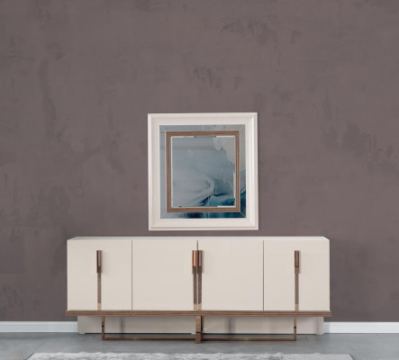 Suite Sideboard with Mirror Sideboard Chest of drawers Wardrobe Wood White Set
