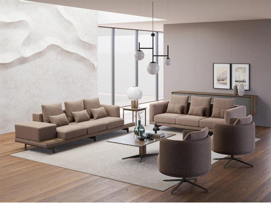 Complete 6-piece brown furnishings 2x sofa three-seater couch upholstered furniture 2x armchair